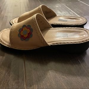 Josef Seibel slip on sandals- flower accent